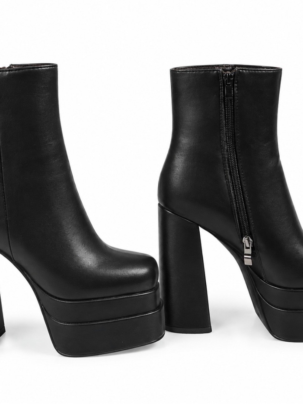 Platform Block Heel Ankle Boots in Black